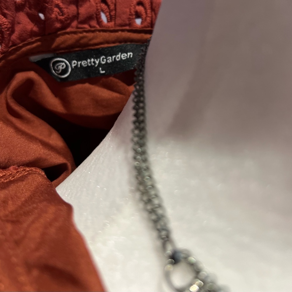 Women’s Eyelet Puff-Sleeve Blouse — Rust - Picture 8 of 10